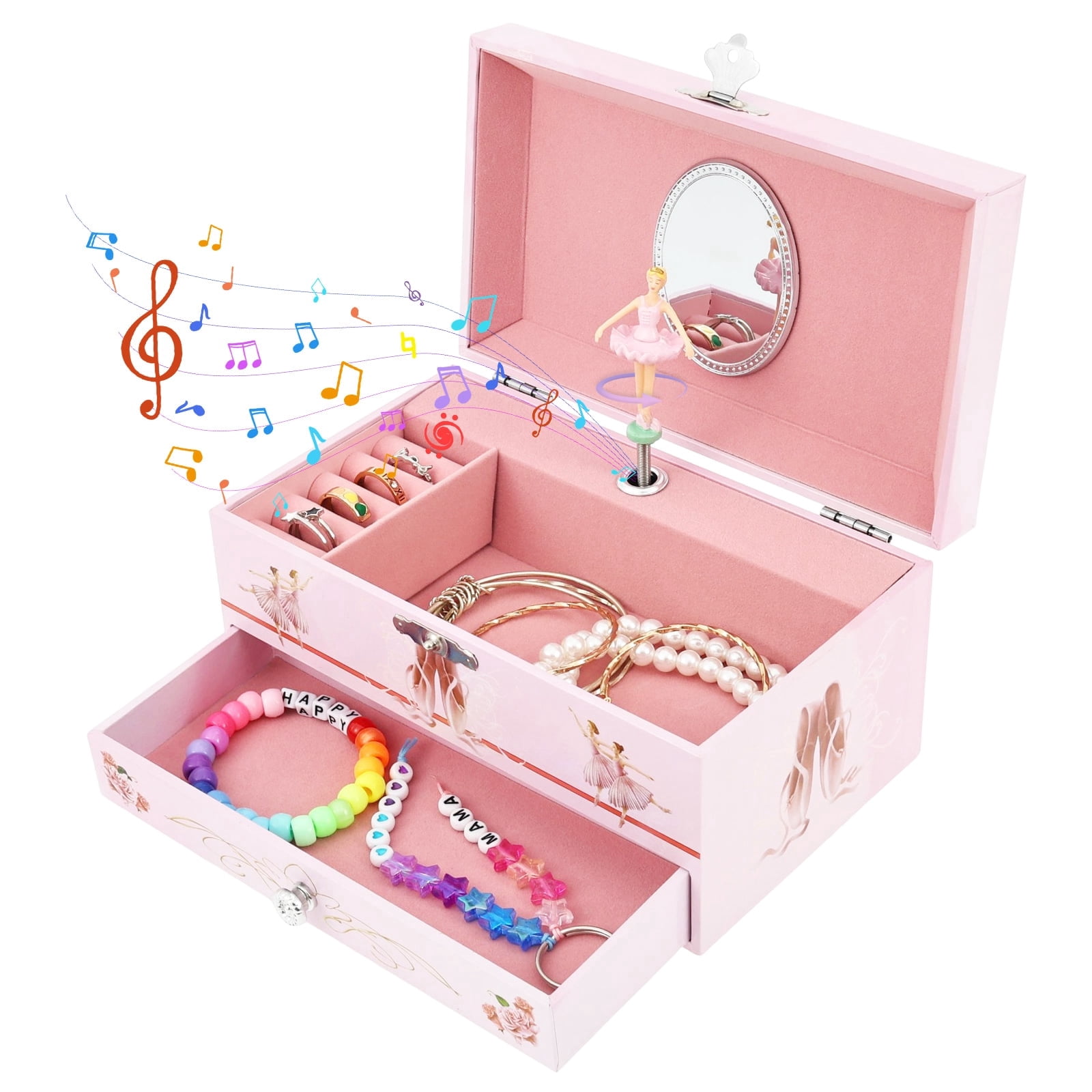 Musical Jewelry Box with Ballerina Music Jewelry Box Decorative Musical Jewelry Organizer Box with Drawer Birthday Christmas Present for Little Girl