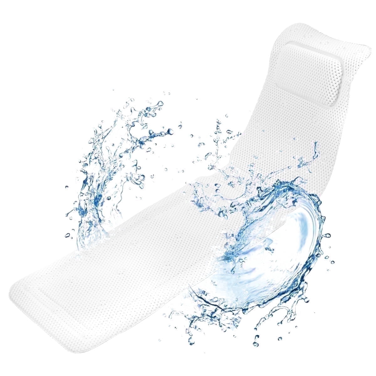 Full Body Bath Pillow and Bathtub Pillow for Tub, 4D Air Mesh Bath Mattress Cushion with 30 Non-Slip Suction Cups, Head Neck Back Support Spa Massage Mat, Washable, White, 49.2 x 14.2 in