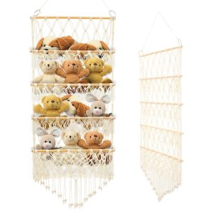 Xiyztok 4-layer Versatile Plush Toy Holder Large-Capacity Vertical Toy Storage Organizer Safe Nursery Hanging Organizer Stable Stuffed Animals Holder for Kids