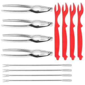 12Pcs Seafood Tools Set Crab Leg Crackers and Tools Set with 2 Crab Leg Crackers and 2 Stainless Steel Crab Forks Nut Cracker Lobster Leg Opener Set for Kitchen Seafood Party Restaurant