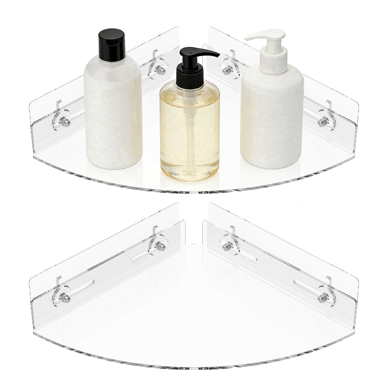 2 Pack Clear Acrylic Corner Shower Caddy, Adhesive No Drill Floating Corner Shelf, Rustproof Shower Shelf Organizer for Kitchen Bathroom Home Decor