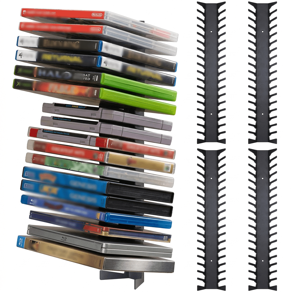 Video Game Storage Wall Mount, Game Case Holder Organizer Shelf, Heavy Duty Carbon Steel Rack (4 Pack, Holds Up to 72 Cases)