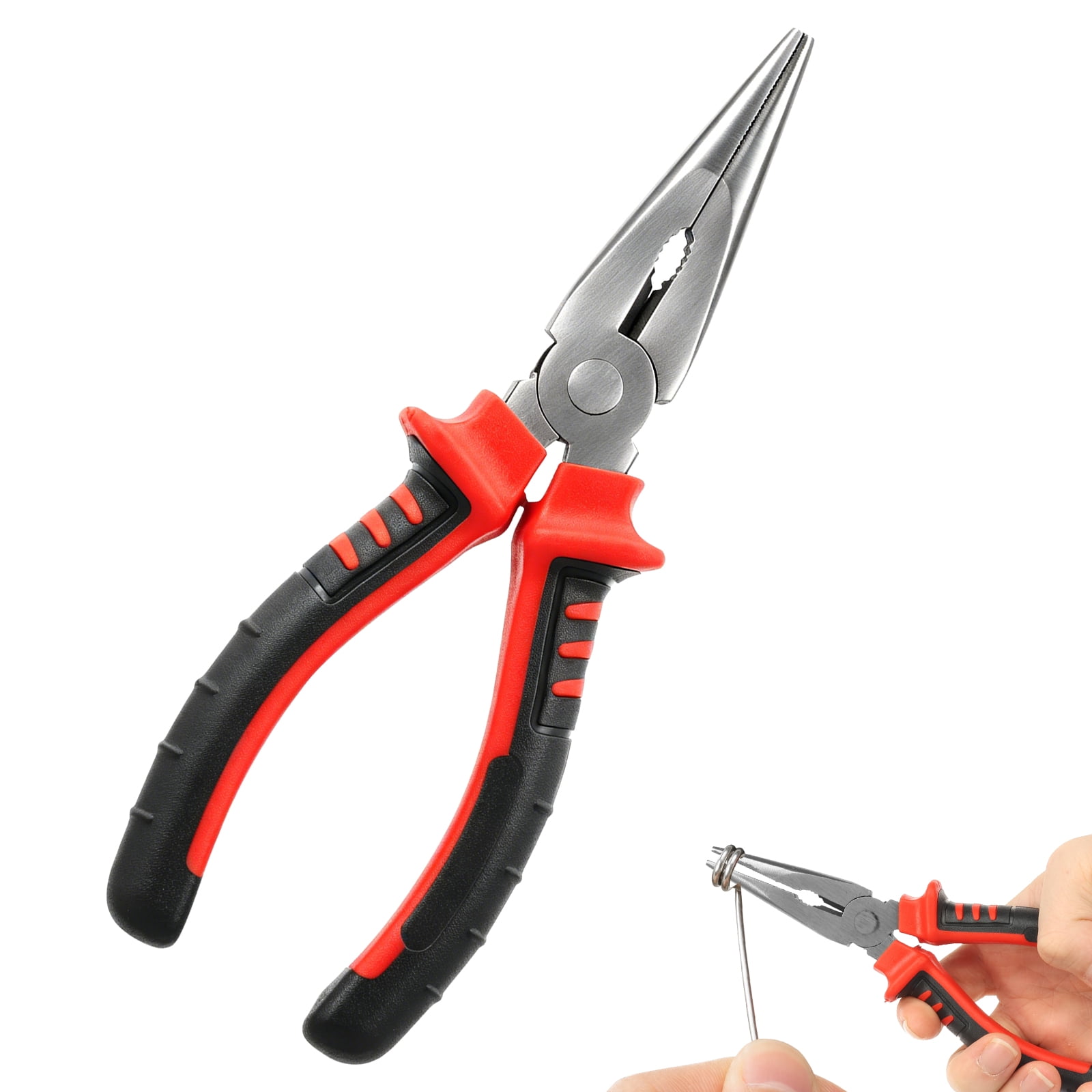 6 Inch Needle Nose Pliers with Wire Cutter, High Carbon Steel Long Nose Plier with Comfort Non-Slip Dual-Color Grip for Electrical Repairs, DIY Craft and Jewelry Making