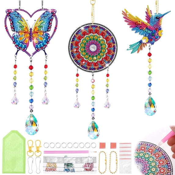 Diamond Art Kits for Kids, DIY Wind Chime Craft Kit with Suncatcher Pendants, Arts and Crafts for Girls Ages 6-12, Birthday Gifts for Kids
