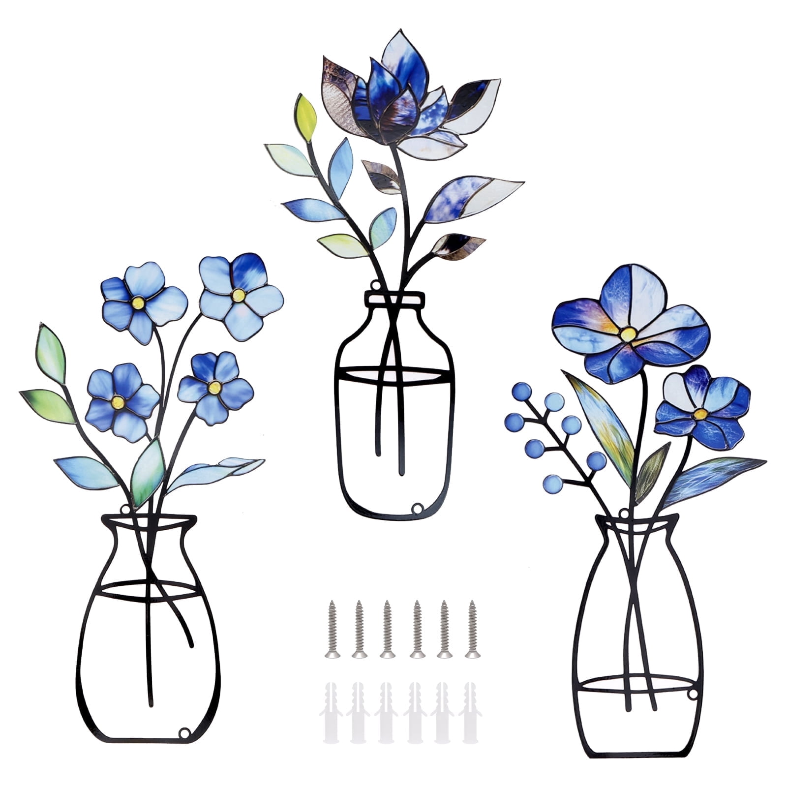 3 Pcs Metal Flowers Wall Arts Metal Vase Wall Art Rustic Farmhouse Decor Bathroom Wall Decor Dining Room Wall Decor Minimalist Decor Housewarming Gifts 13.8x5.9 in