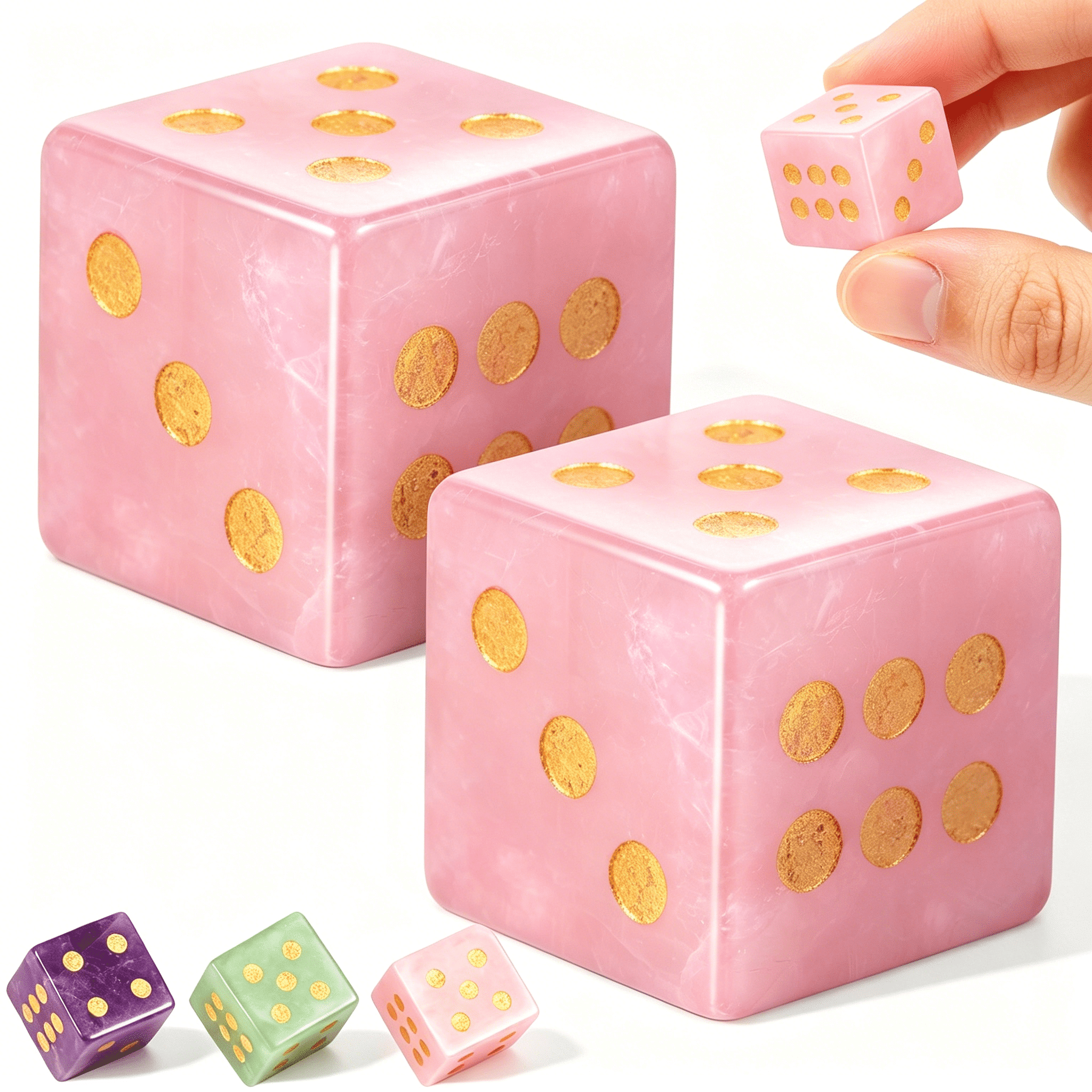2Pcs 16mm Natural Crystal Mahjong Dice Set, 6 Sided Substantial Weight Decorative Gemstone Dice, Perfect Mahjong Hostess Gift & Tabletop Party Accessories