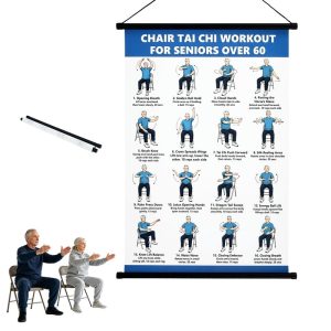 Tai Chi Chair Workout Chart 17 x 24 Inch Chair Tai Chi for Seniors Poster Improve Balance & Flexibility, Instructional Wall Art Print