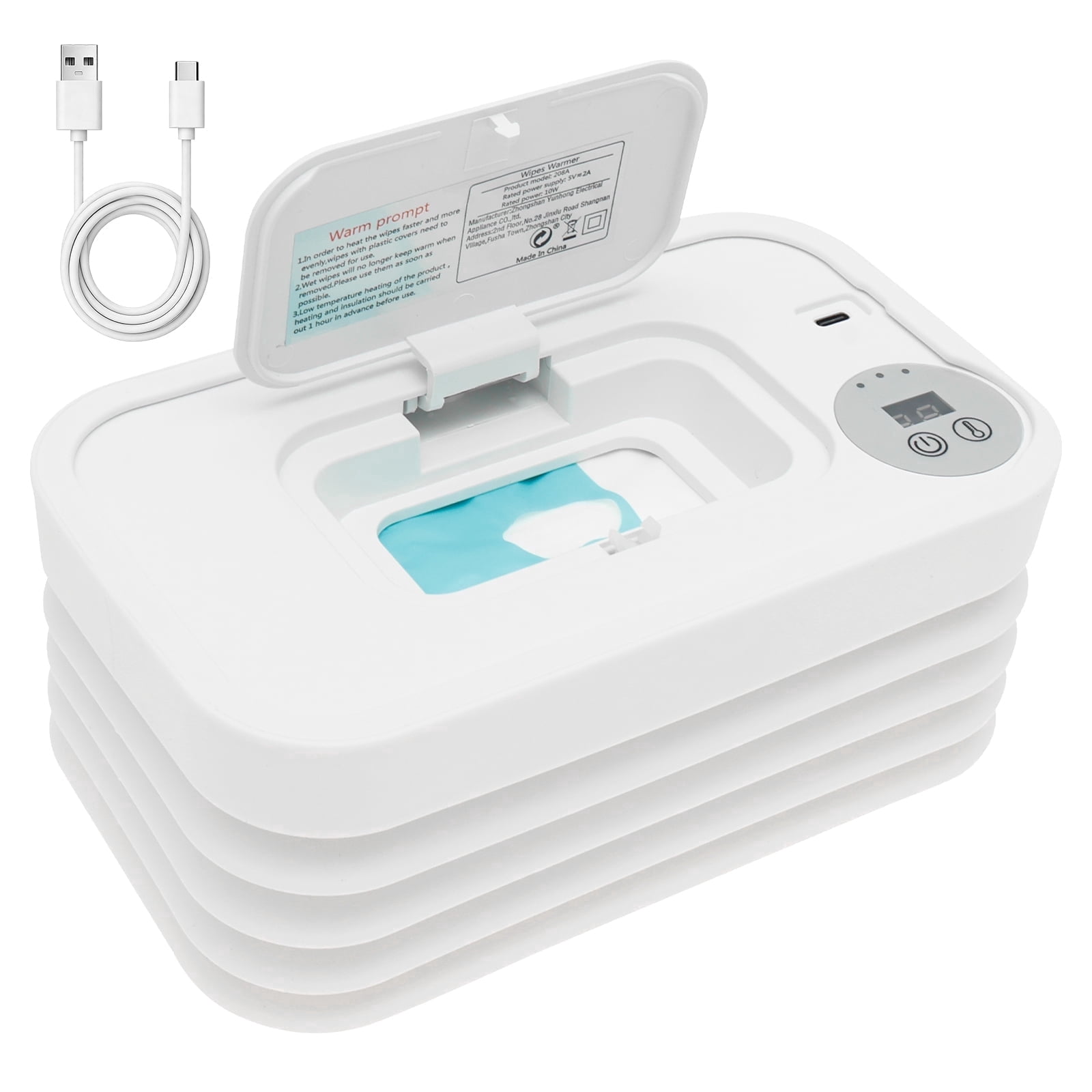 Baby Wipe Warmer and Dispenser with Night Light, Portable Foldable Silicone Wet Wipes Warmer Case for Nursery, Car and Travel, 3 Temperature Levels