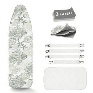 Ironing Board Cover and Pad, Standard Size 15x54, Scorch Resistant Thick Padding, Elastic Edge & 4 Fasteners,Coral Grey White