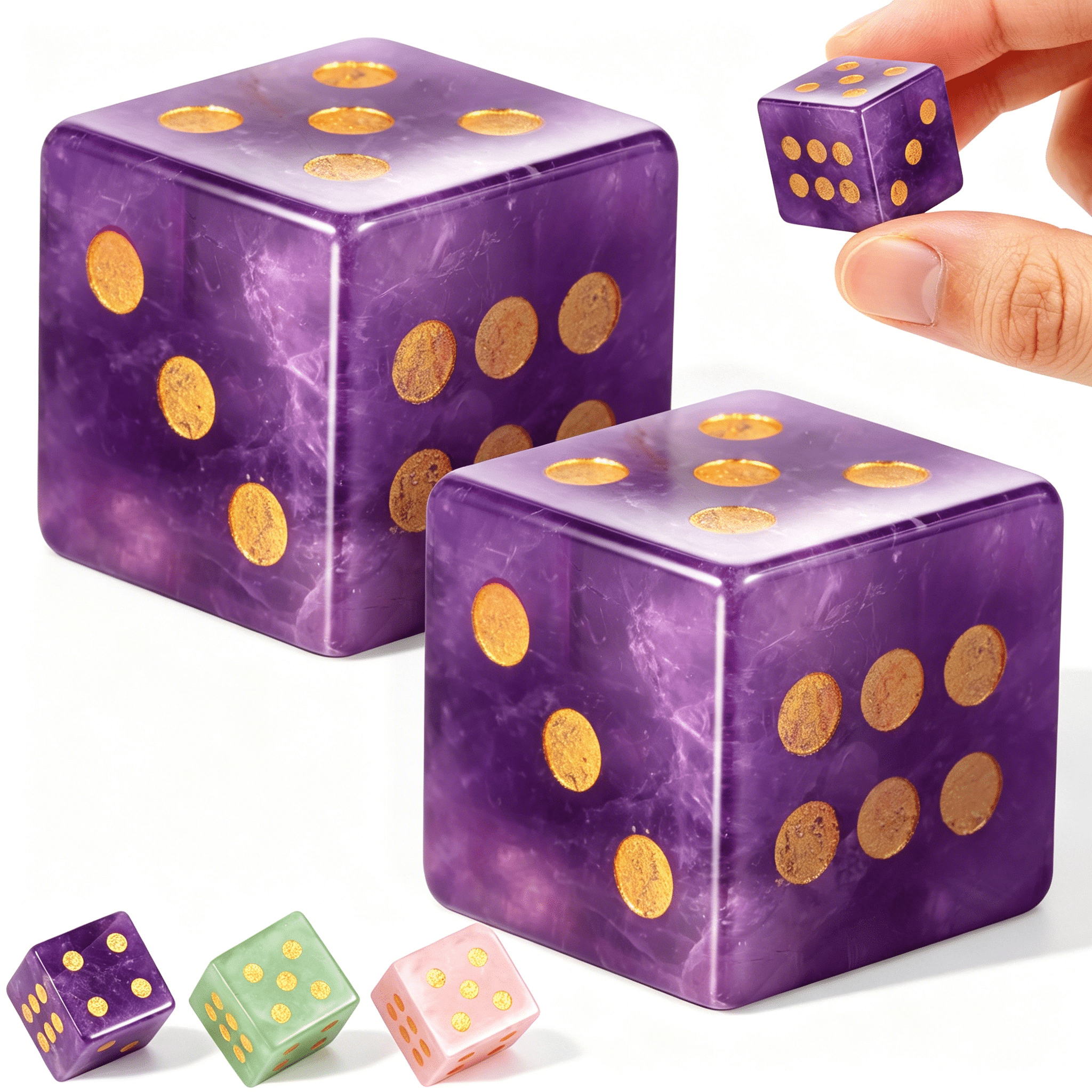 2Pcs 16mm Natural Crystal Mahjong Dice Set, 6 Sided Substantial Weight Decorative Gemstone Dice, Perfect Mahjong Hostess Gift & Tabletop Party Accessories