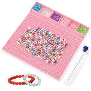 Kandi Bead Board and Pony Beads Fast Stringing Tray, Compatible with 6x9mm Pony and 6x6mm Letter Beads, Includes 3 Flexible Beading Needles, Jewelry Making Supplies for EDM Party