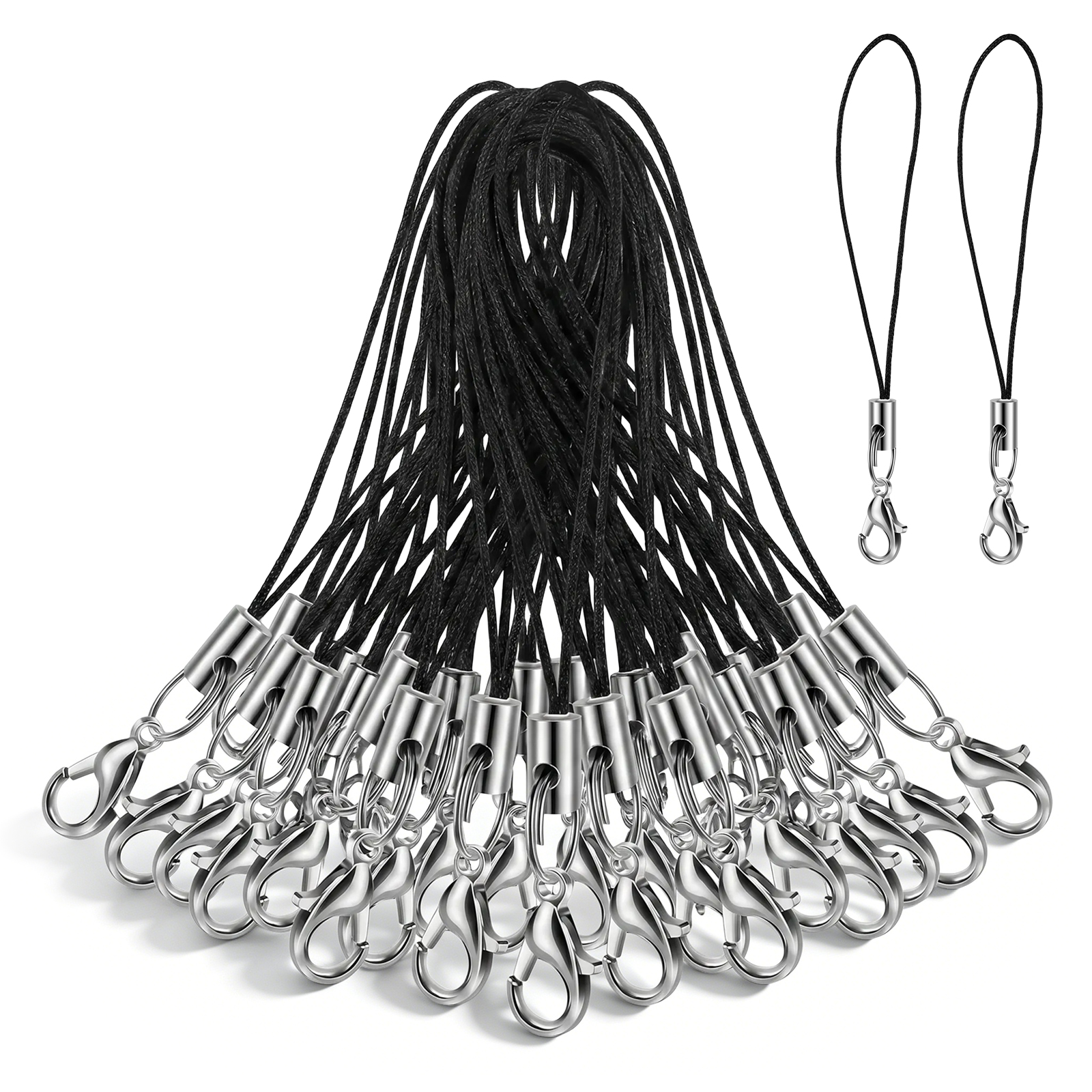 40pcs Phone Charms Strap with Lobster Clasp Black Lanyard String for Keychains and USB Drives