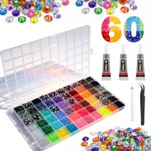 50000 Pcs Resin Rhinestone Bedazzling Kit 60 Colors 0.12in??3mm?? Flatback Gem for Diamond Art Bedazzle Kit with 3 Pcs Glue for Nail Art Crafting Makeup