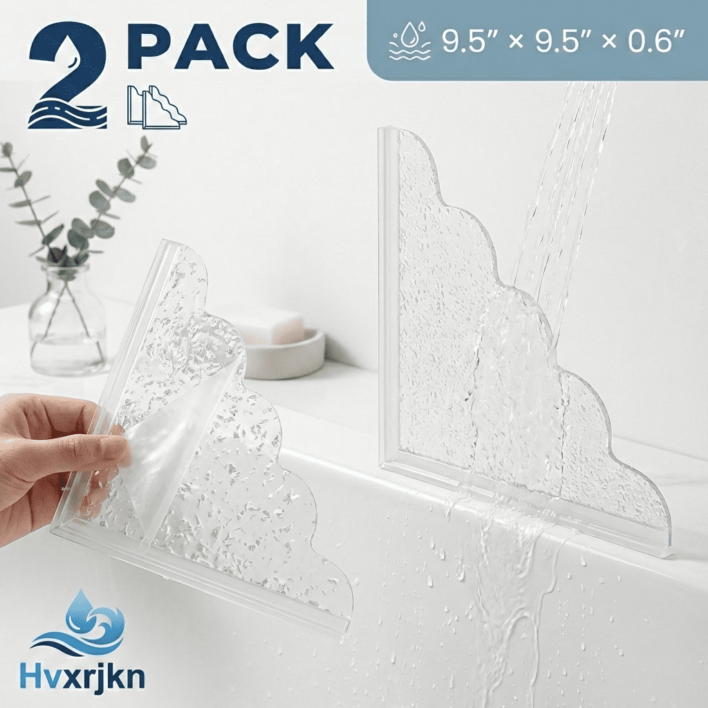2Pcs Shower Splash Guard Waterproof Self-Adhesive Shower Corner Guards Acrylic Bathroom Shower Water Guard for Bathroom Restroom Bathtub (9.5 x 9.5 inches)