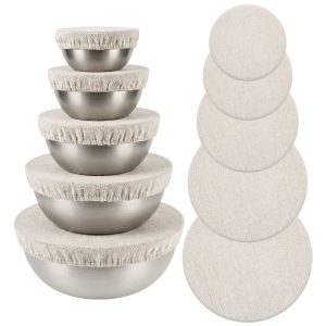 Reusable Bowl Covers for Bread Proofing, Linen Blend Sourdough Baking Supplies, Fits 3 to 10 inch Bowls, 5 Pack