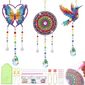3Pcs Diamond Art Kits, DIY Wind Chime Craft Kit with Suncatcher Pendants, Arts and Crafts for Birthday Gifts