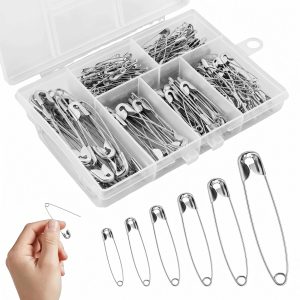 250pcs 6 Sizes Safety Pins Assorted Bulk Heavy Duty Nickel Plated Steel Pins for Clothes, Sewing, Quilting, Crafts, and Office Use with Storage Case