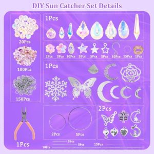 400Pcs DIY Suncatchers Making Supplies Kit Decorative Suncatcher Prism Making Kit Window Hanging D??cor Set for Kitchen Office Adults