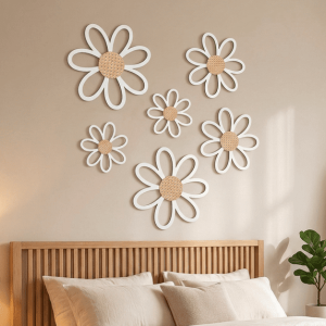 6 Pcs Daisy Wall Decor Wooden, 3 Size Floral Hanging Sign Plaque for Nursery Room, Bedroom, and Home Wall Art Decoration
