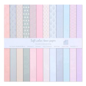 12x12 Scrapbook Paper Pads, 24 Sheets Aesthetic Double Sided Cardstock Paper, 160gsm Acid-Free Decorative Craft Paper for Junk Journaling, DIY Card Making, Pastel Retro Style