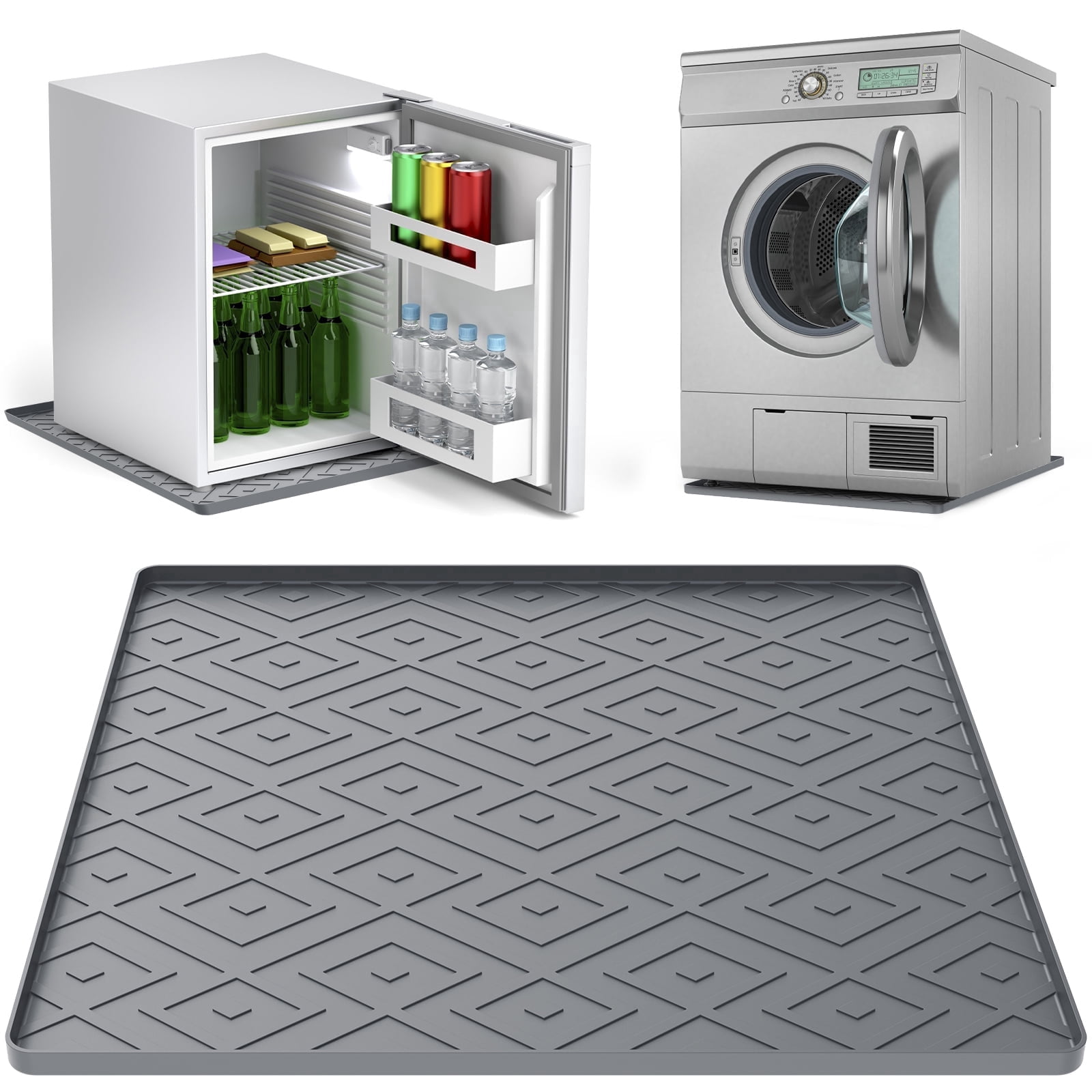 FVKRNYZ Mini Fridge Silicone Mat 19.7"x19.7"x0.6" Multipurpose Non-Slip Under Small Appliance Mat for Refrigerators Washing Machines Dryers Wine Coolers and Dishwashers