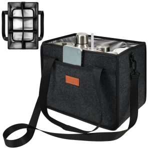 6 Cup Drink Carrier with Handle, Portable Reusable Coffee Cup Drink Caddy with Adjustable Divider for Car and Delivery, Dark Gray