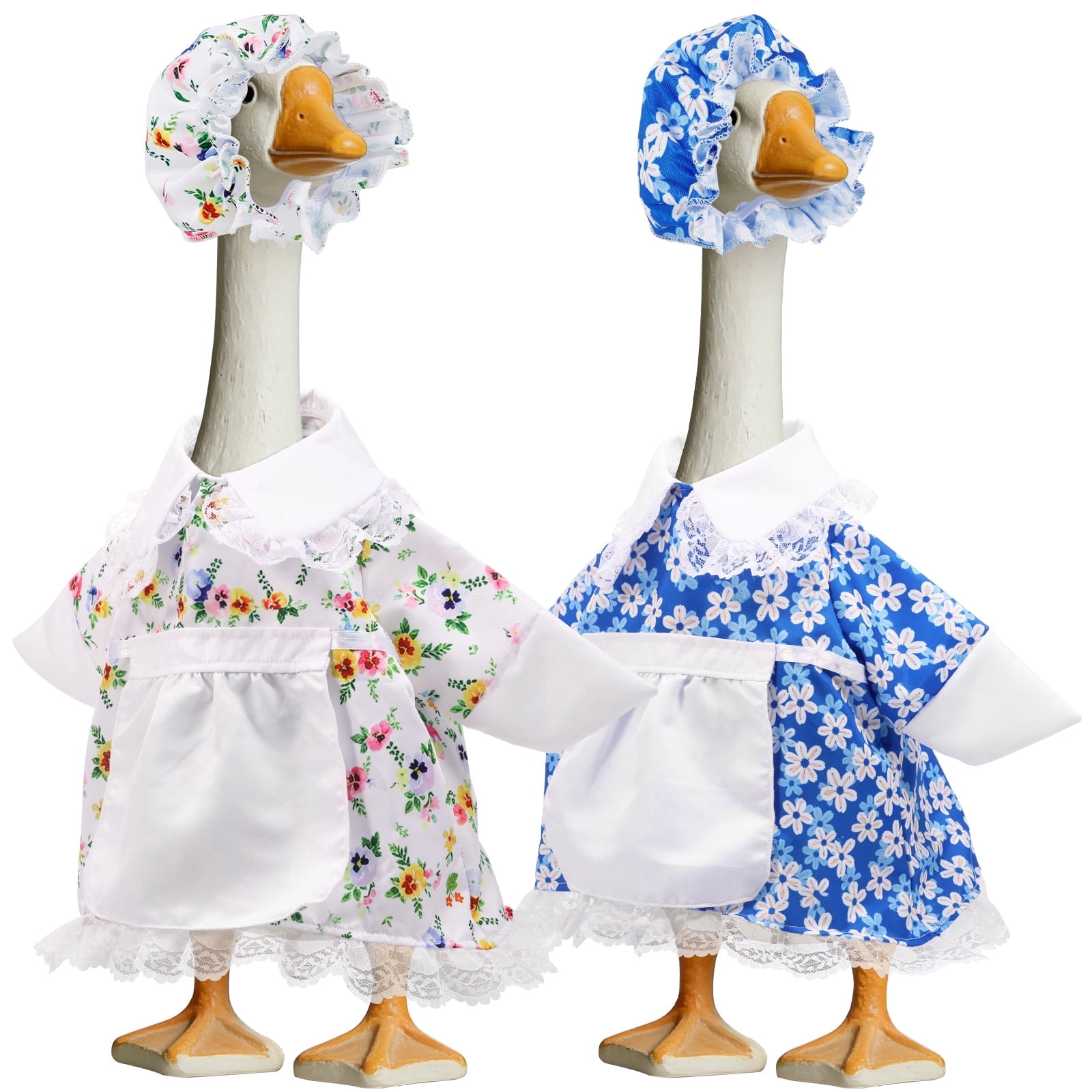 2 sets Porch Goose Outfit Set for 23" Standard Garden Geese Polyester Goose Costume Clothes with Hat for Indoor Outdoor Yard Lawn Patio Art Decor