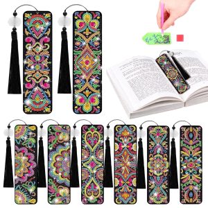 8Pcs Diamond Art Bookmark Crafts Kits Tassel Bookmark 5D DIY Diamond Drawing Book Marks Kit with Tassels for Adults Students Book Lovers