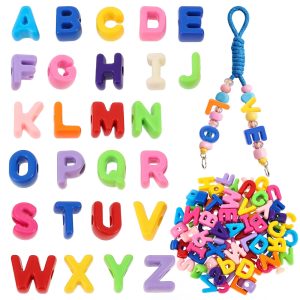 78Pcs 6mm Large Hole Letter Beads, 20mm Chunky Letter Beads, Bubble Alphabet Bead, 3 Full A-Z Sets for Paracord Bracelet Bag Charm Keychain DIY Craft